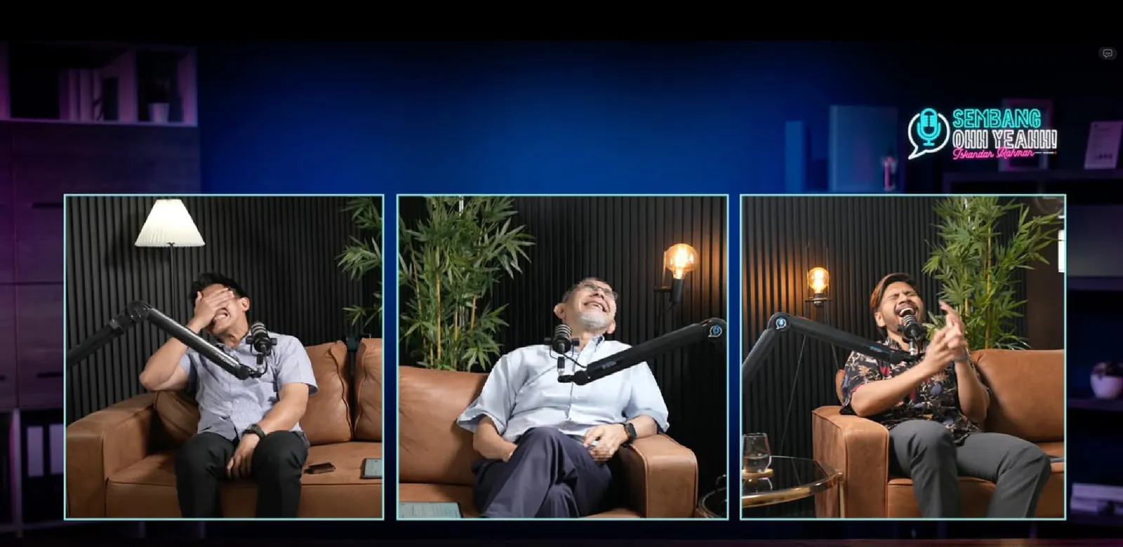 Iskandar Rahman, Tan Sri Syed Zainal Abidin dan Aliff Awang “Opai” ketawa di studio Sembang Ohh Yeahh